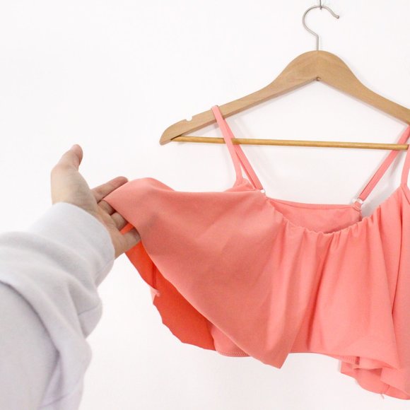 Women's Bikini Swimsuit Falbala Ruffled Bathing Suit Coral Top - Picture 4 of 6